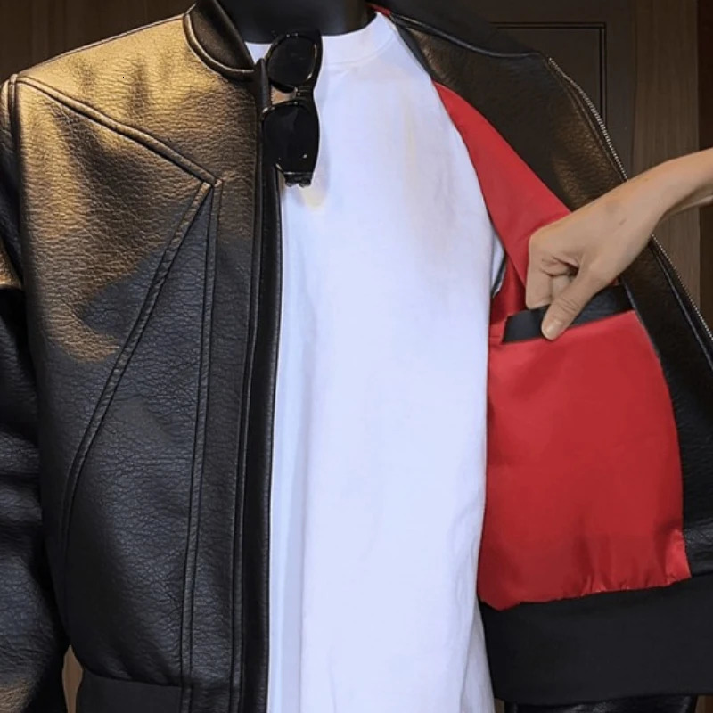 American Trend Retro Crack Casual Jackets Stand Collar Leather Bomber Mens Fashion Leather Coat 251031