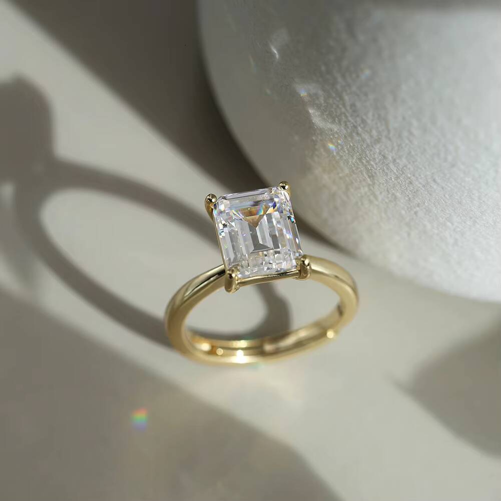 RINNTIN SMOR07 Solitaire D Color VVS Moissnaite Engagement Wedding Adjustable Ring with Certificate 925 Sterling Silver Ring