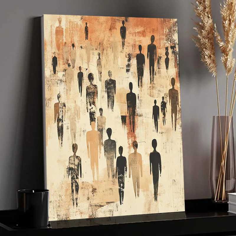 Modern abstract wall art canvas painting beige and brown silhouette figure bedroom contemporary living room decoration C251031