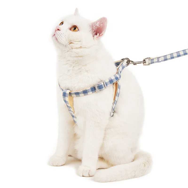 Plaid Dog Harness Leash Set Adjustable Nylon Pet Striped Chest Back Traction Rope Cat Lead Outdoor Puppy Antilost Pet Supplies C251031