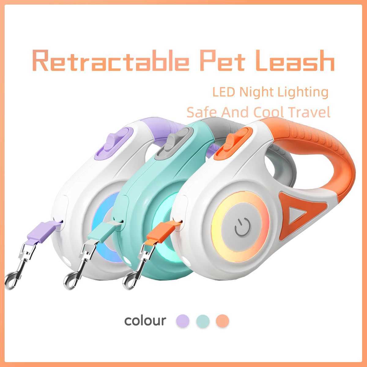 LED Retractable Dog Leash with light for Puppies Small Medium big Dogs Cats Pet Harness straps collar Accessories 3m 5m roulette C251031