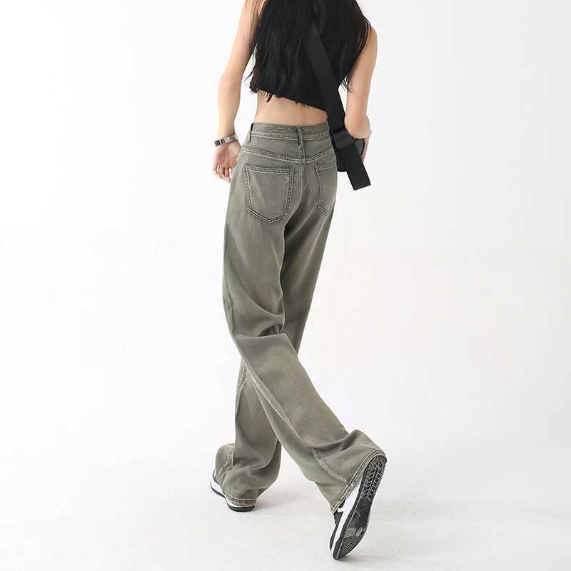 Lyocell High Waisted Thin Jeans Women Clothing Straight Tube Wide Leg Denim Pants Retro Streetwear Jean Trousers Lengthening J251031