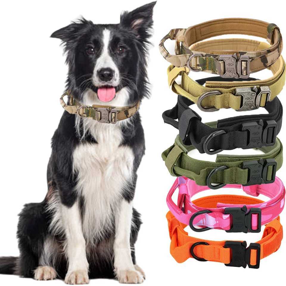 Tactical Military Dog Collar Adjustable Nylon Dog Collar with Control Handle and Metal Buckle for Medium and Large Dogs C251031