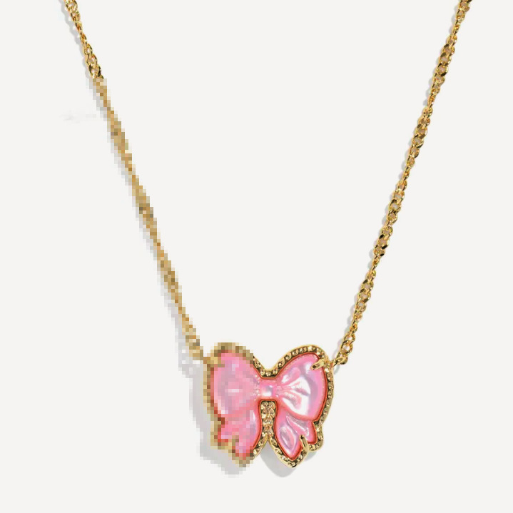 Pendant Necklaces Gold Pink Bow Necklace For Women Fashion Jewelry Gifts bracelet Earrings