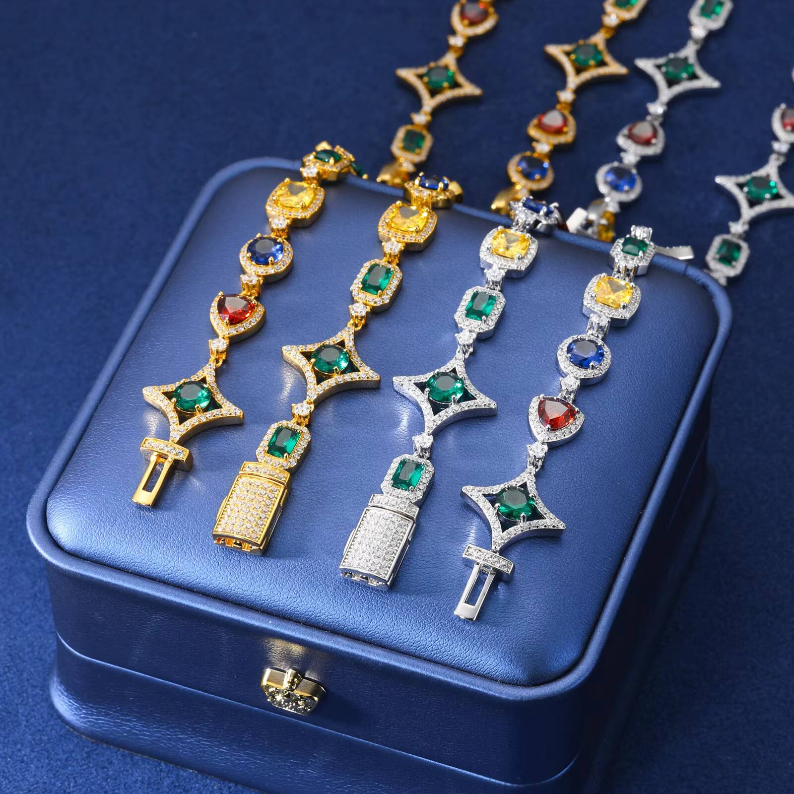 New Arrival Luxurious Fine Jewelry 925 Sterling Silver Colored Moissanite Link Chain Tennis Necklace for Party