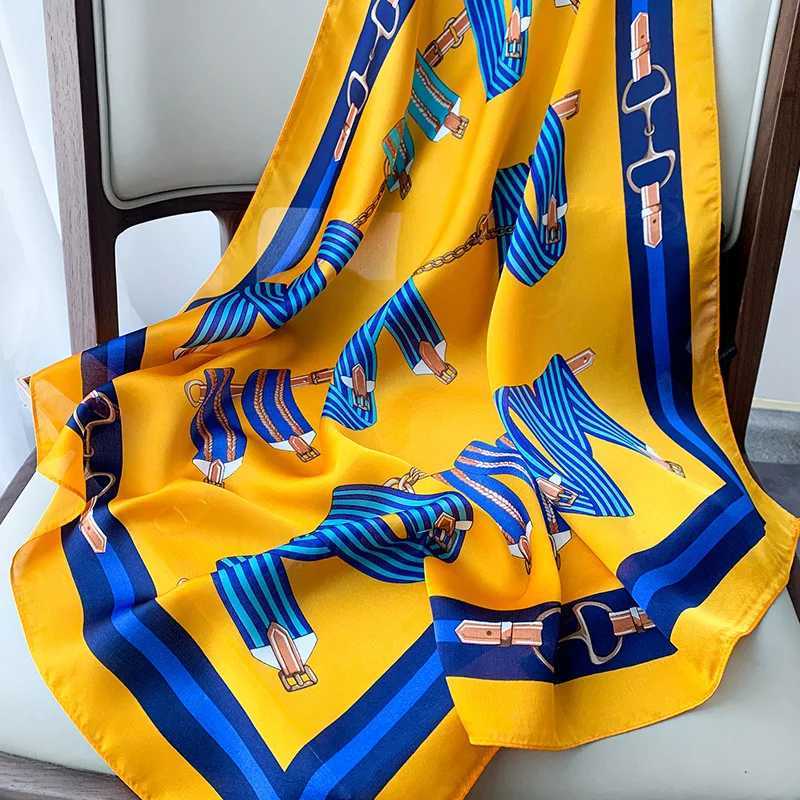 70cm Luxury Chain Print Square Silk Scarf Soft Satin Hairband Neckerchief Thin Neck Scarf Fashion Sunscreen Headscarf For WomenW251030