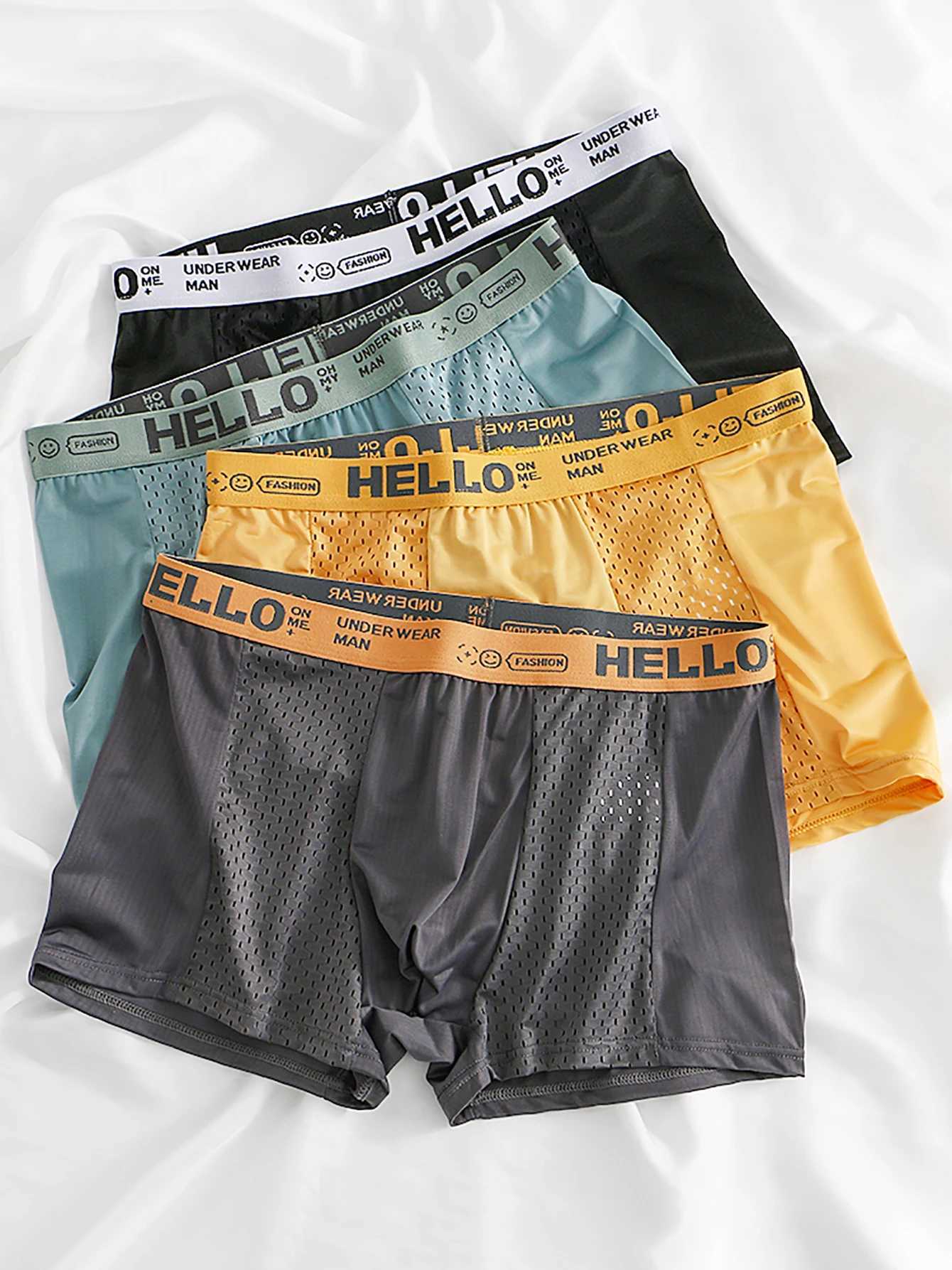 4PCS mens underwear comfortable solid color mens boxer briefs semimesh breathable trendy underwearT251031