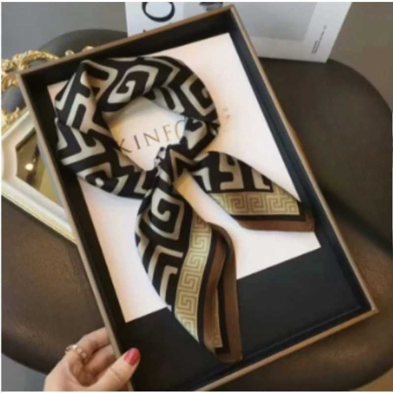 68cm Letter D Printed Scarf Womens Imitation Silk Highend Temperament Scarf Simple and Versatile Headscarf Shawl C251031