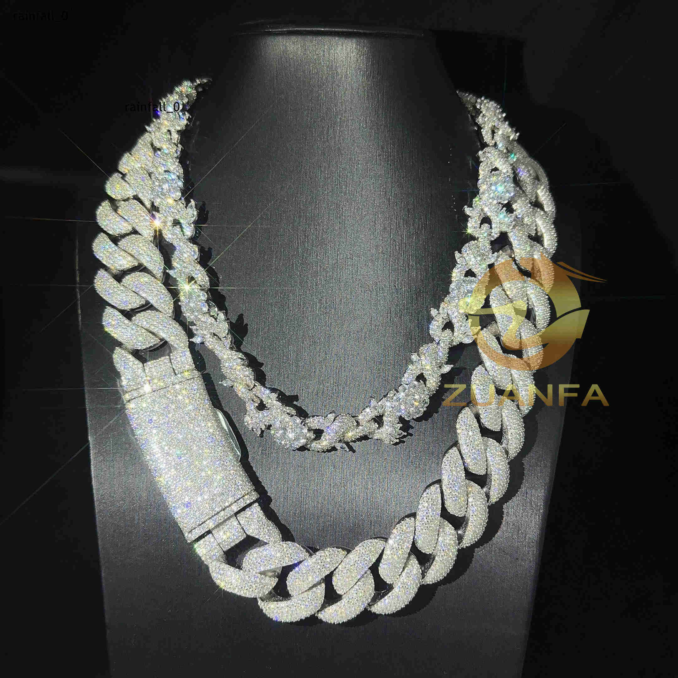 Hip Hop Jewelry 25mm 5 Rows VVS Moissanite Cuban Chain Big Miami 925 Cuban Link Chain Iced Out Moissanite Pass Diamond Tester