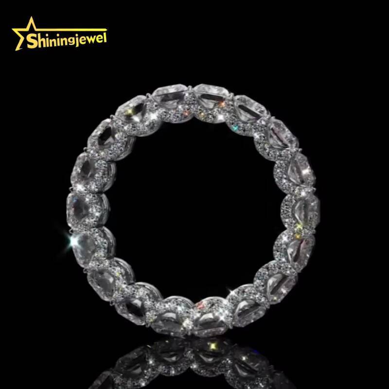 New Iced Out 3X5mm Radiant Cut VVS Moissanite Ring Fine Jewelry Custom Men Women Eternity Ring Band Silver 925 Rings