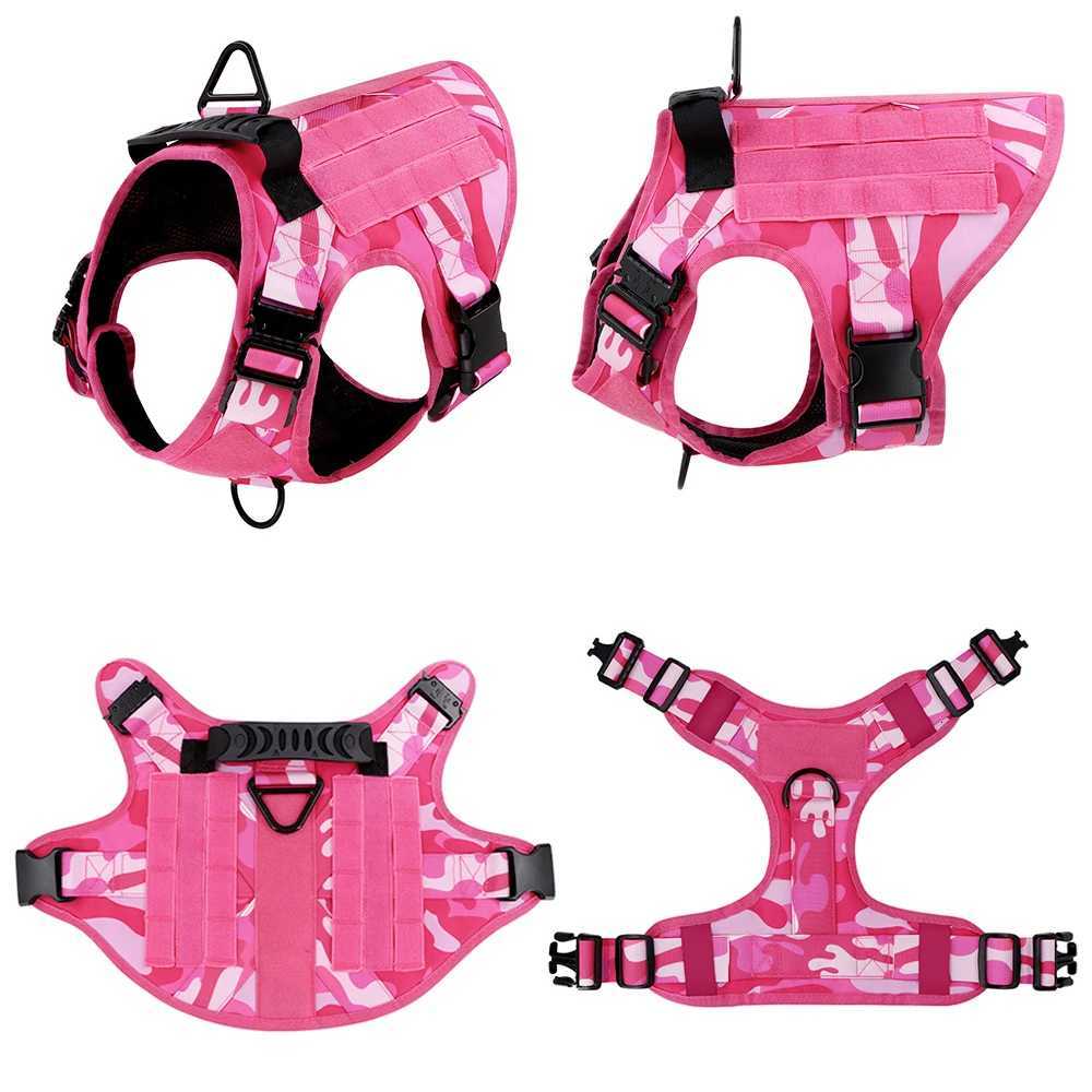 Military Pink Camouflage Dog Harness For Large Medium Dogs Harnesses Leash Adjustable Pet German Shepherd Tactical Training Vest C251031