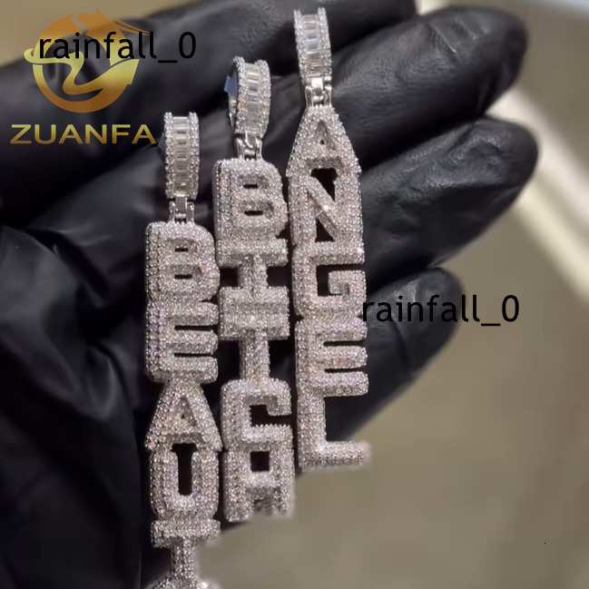Moissanite Hip Hop Jewelry Vertical Custom Moissanite Hip Hop Pendant Iced Out 925 Silver Letter Pendant