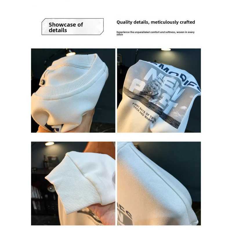 Hoodie mens spring and autumn round neck loose oversized printed knitted top long sleevedshirt J251021