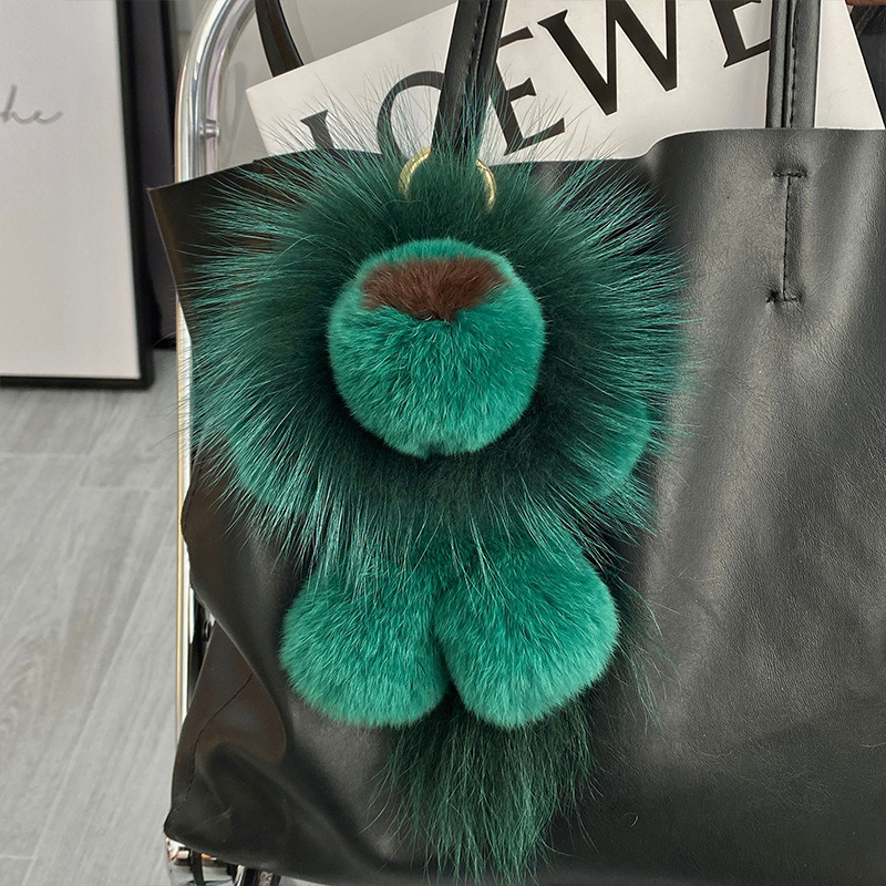 Animal Plush Keychain, Fluffy Keychain: Real Rex Rabbit Fur Simba Lion Bag Charm, Car Key Ring Ornaments, Kids Birthday Gift TUES