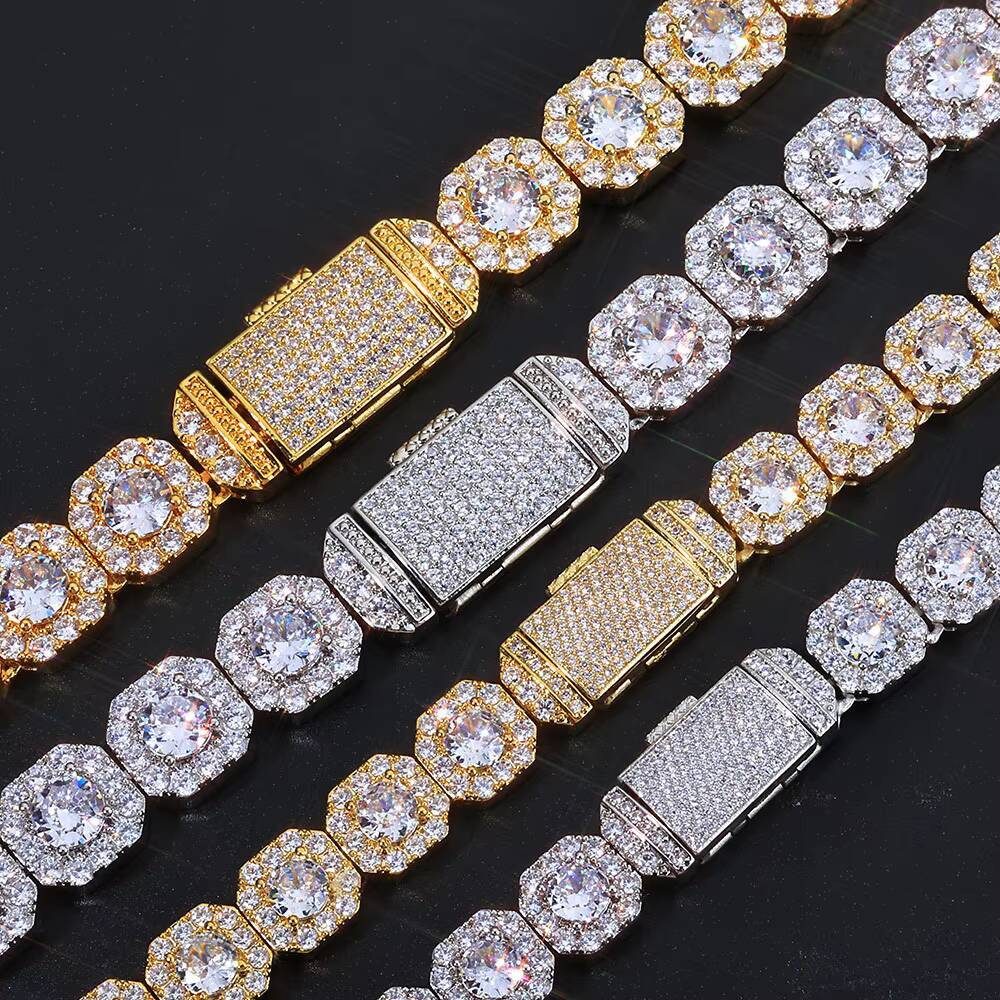 2025 Luxury Fashion Zircon Cuban Link Chains for Men Hip Hop Tennis White Gold Iced Jewelry Princess Cut Heart Shape Gold