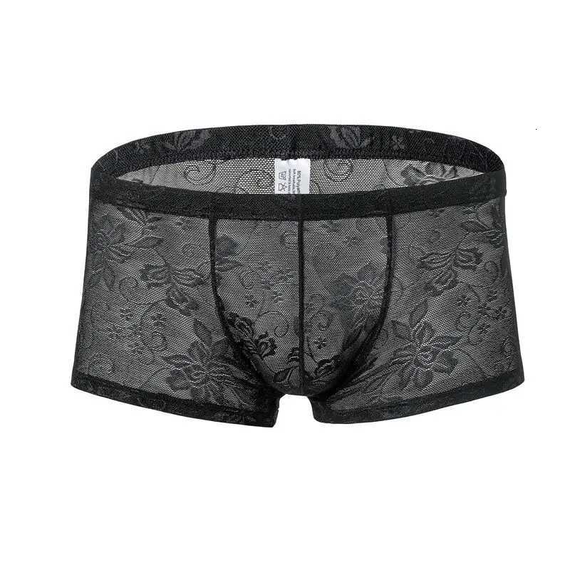 See Through Lace Underwear Men Boxers Sexy Transparent Low Waist Breathable Underpants Mesh Male Boxer Boxershorts PantiesT251031