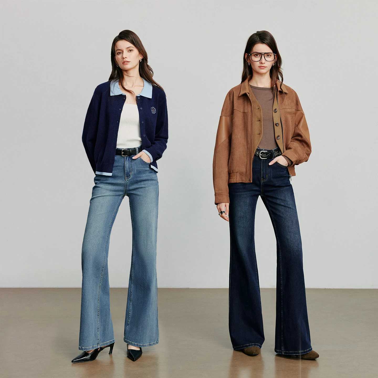 TOYOUTH Women Denim jeans 2025 Autumn New Lycra Stretch Mid Waist Cotton Flares Pants J251031