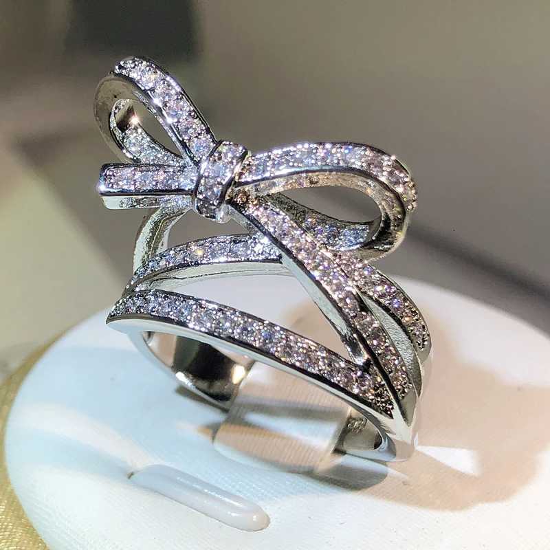 925 Sterling Silver Classic Rope Knot Bow AAAA Cubic Zirconia Ring Fine Highend Jewelry Wedding Bridal Ring Moissanite RingXJ251031