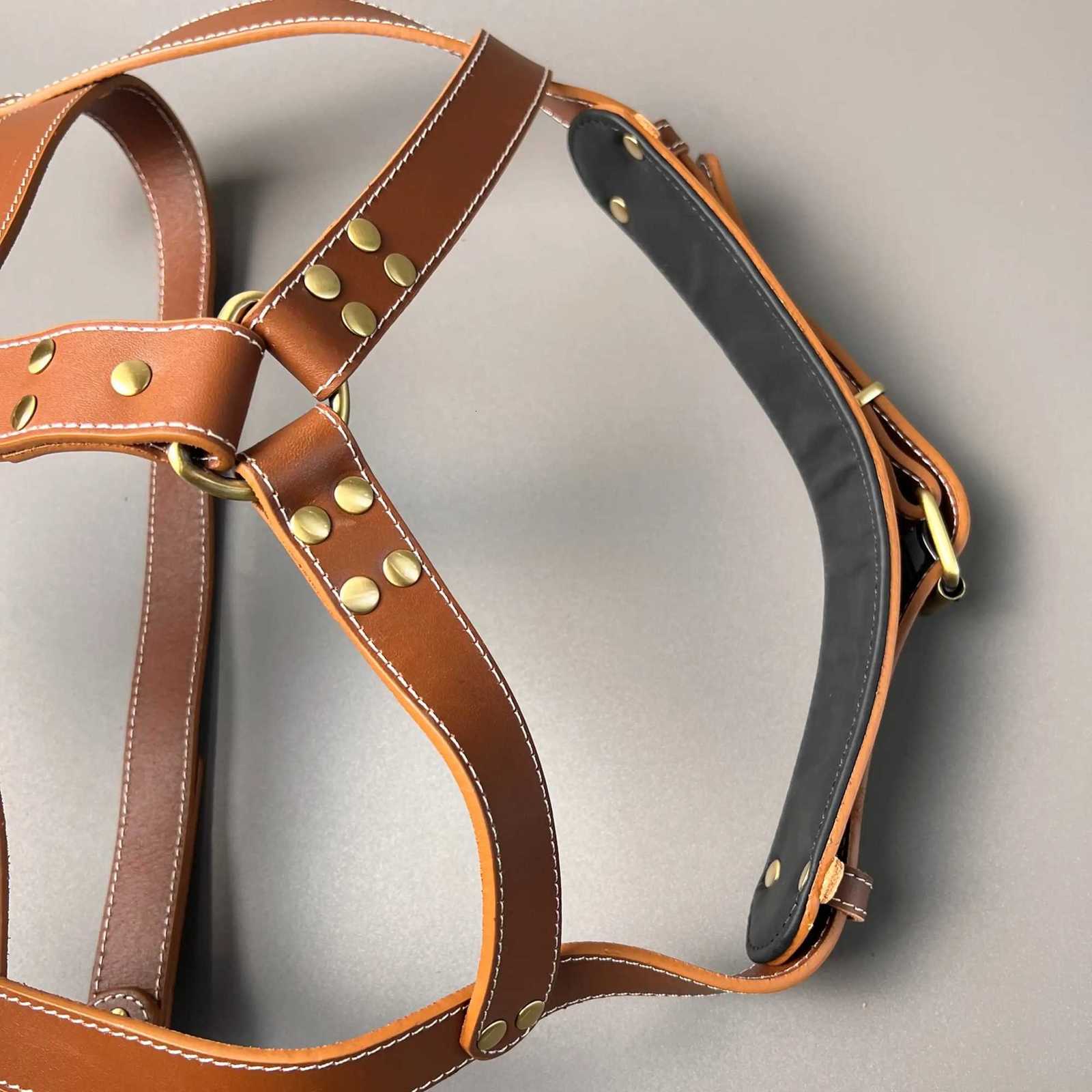 Cowhide leather harness for sled dogs Threering traction design Adjustable antiescape harness for large dogs C251031