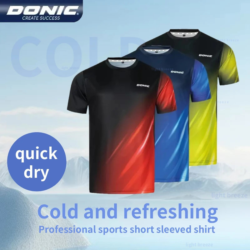 Donic table tennis jersey summer mens and womens short sleeved tshirt skin friendly breathable quick drying sportswear 83244 251030