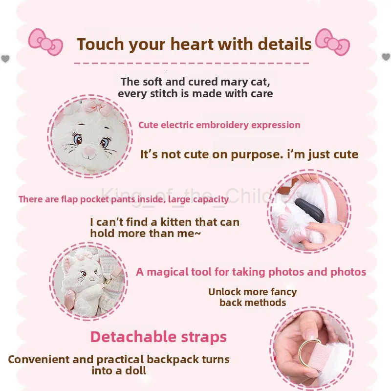 Disney Adorable Plush Marie Cat Backpack Aristocats Inspired Kawaii Shoulder Bag for Women Teens H251031