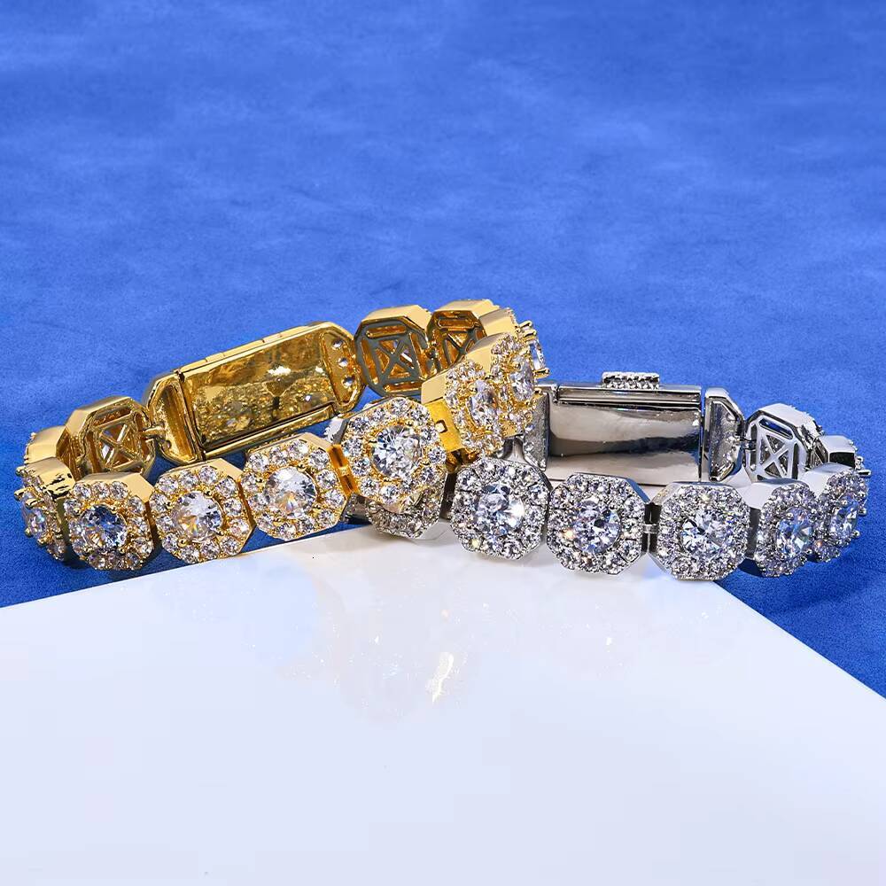Bling Iced Out Bracelet Tennis Bracelets for Men 10mm Square Shape Cluster Tennis Chain Men Hiphop Jewelry