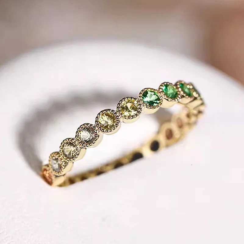 925 Sterling Silver Colorful Rainbow Cubic Zircon Promise Rings for Women Gold Color Luxury Trendy Wedding AccessoriesXJ251031