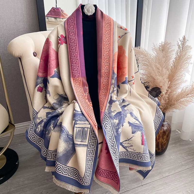 New 2025 Women Brand Ink wash painting Scarf Luxury Autumn Winter Warm Shawls Print Scarve Mujer Femme Foulard Bufanda C251031