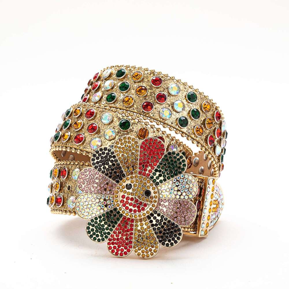 Sunflower Rhinestone Fashion Rotating Buckle Punk Hip-Hop Style Accessory Jeans Belt