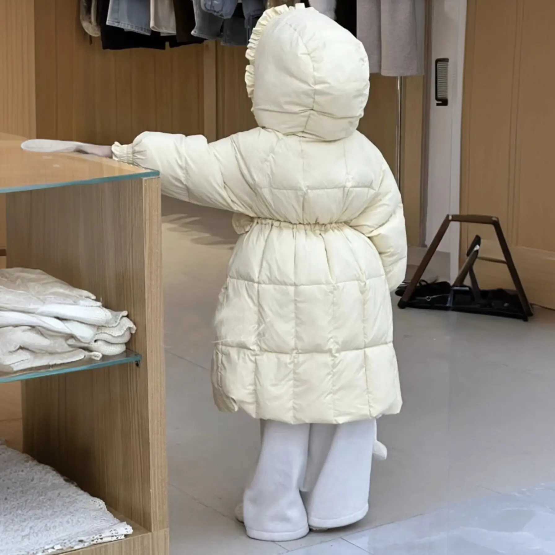 Winter Warm Girls Cute Lace Design Long Plain Hooded Zip Puffer Jackets School Kid Thick Coat Children Windbreaker Outfit 314Yr L251009