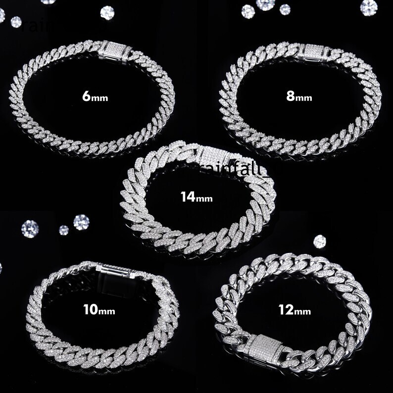 Wholesale 8mm14mm Moissanite Cuban Link Chain 925 Silver Rhodium Plated Hip Hop Moissanite Cuban Link Chain Wholesale