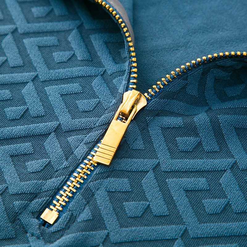 Top Quality Geometric Jacquard Sweater Mens Zippered Standing Neck Long Sleeved Tshirt Autumn New Fashion Brand Loose PulloverT251031