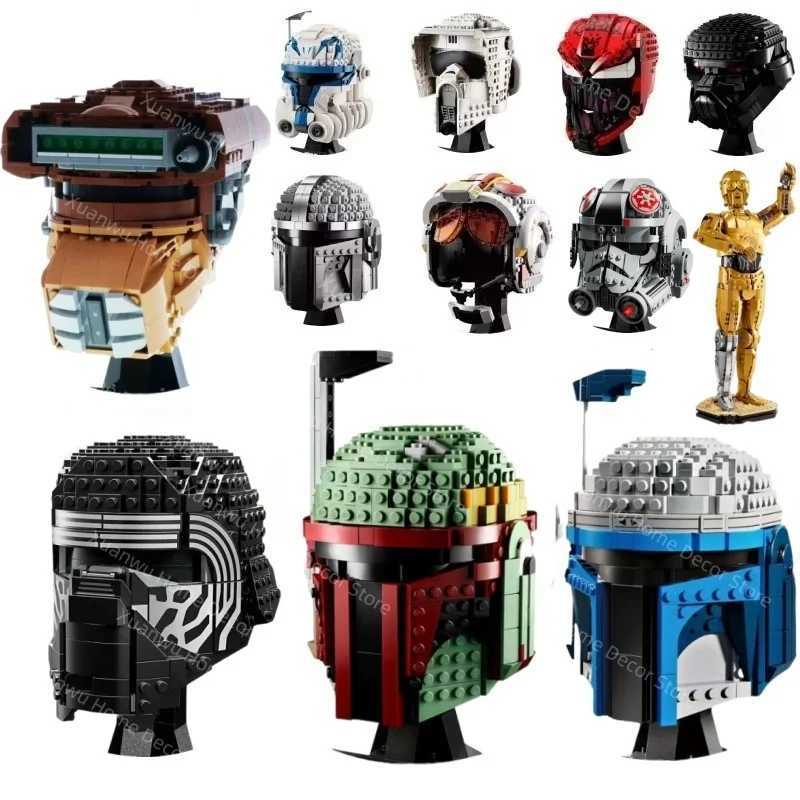 Space Battle Fighter Pilot Helmet Building Blocks Desk Decoration Bobas Leias Jangos Kylos Fetts Rens Bricks Gift Party Favors L251030SU5K