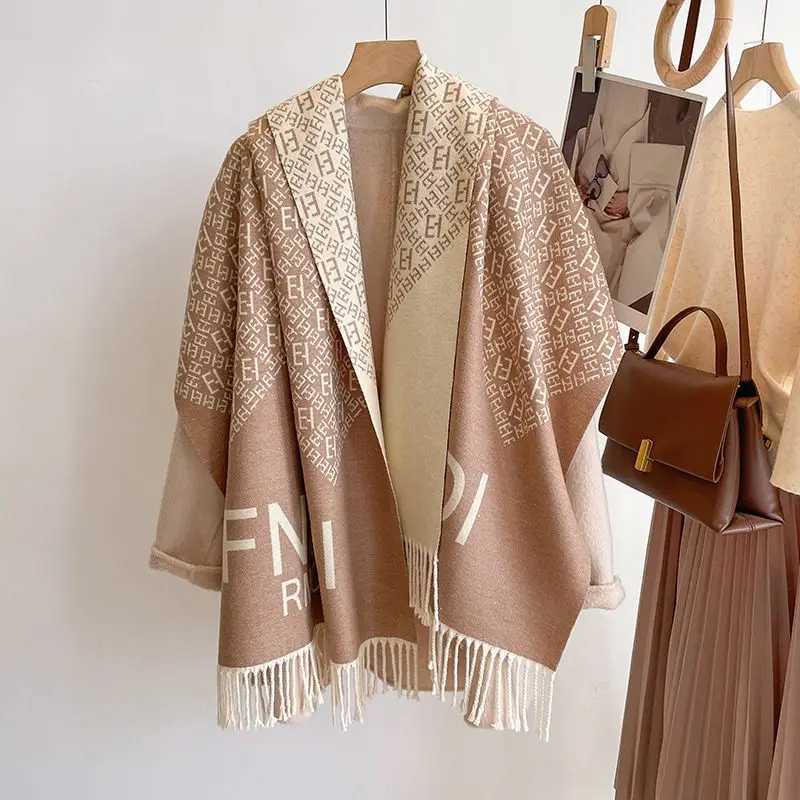 Acrylic Winter Warm Scarf for Women Thick Soft Faux Cashmere Shawl Warm Long Neck Wrap Letter Print Stylish Versatile Scarves C251031