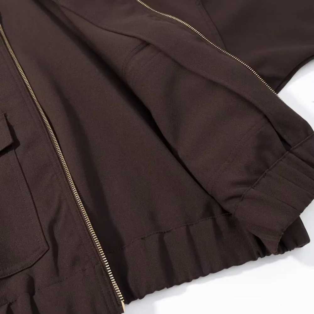 Brown Zip Bomber Jackets for Woman Fashion Autumn Woman 2025 Trend Casual Long Sleeve Coat Elegant Casual Top Outerwears1 Y251105