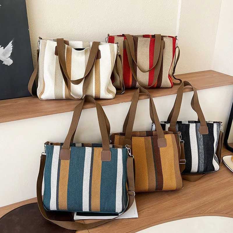 Large Tote Bag for womens Striped Crossbody Canvas Bag 2023 New Trendy Versatile Class Commuting Shoulder Bag W251031