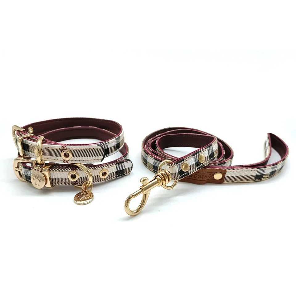 Free shipping Luxery Leather and Leash Set Adjustable Medium to Large Dog Collar - Fashion Designer Pet Supplies Gift C251031