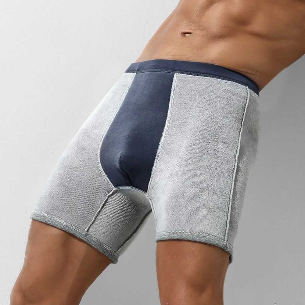 Mens Thermal Underwear Mens Velvet Thickeneded AntiWear Legs Extended Boxer Briefs Autumn and Winter MiddleAged and ElderT251031