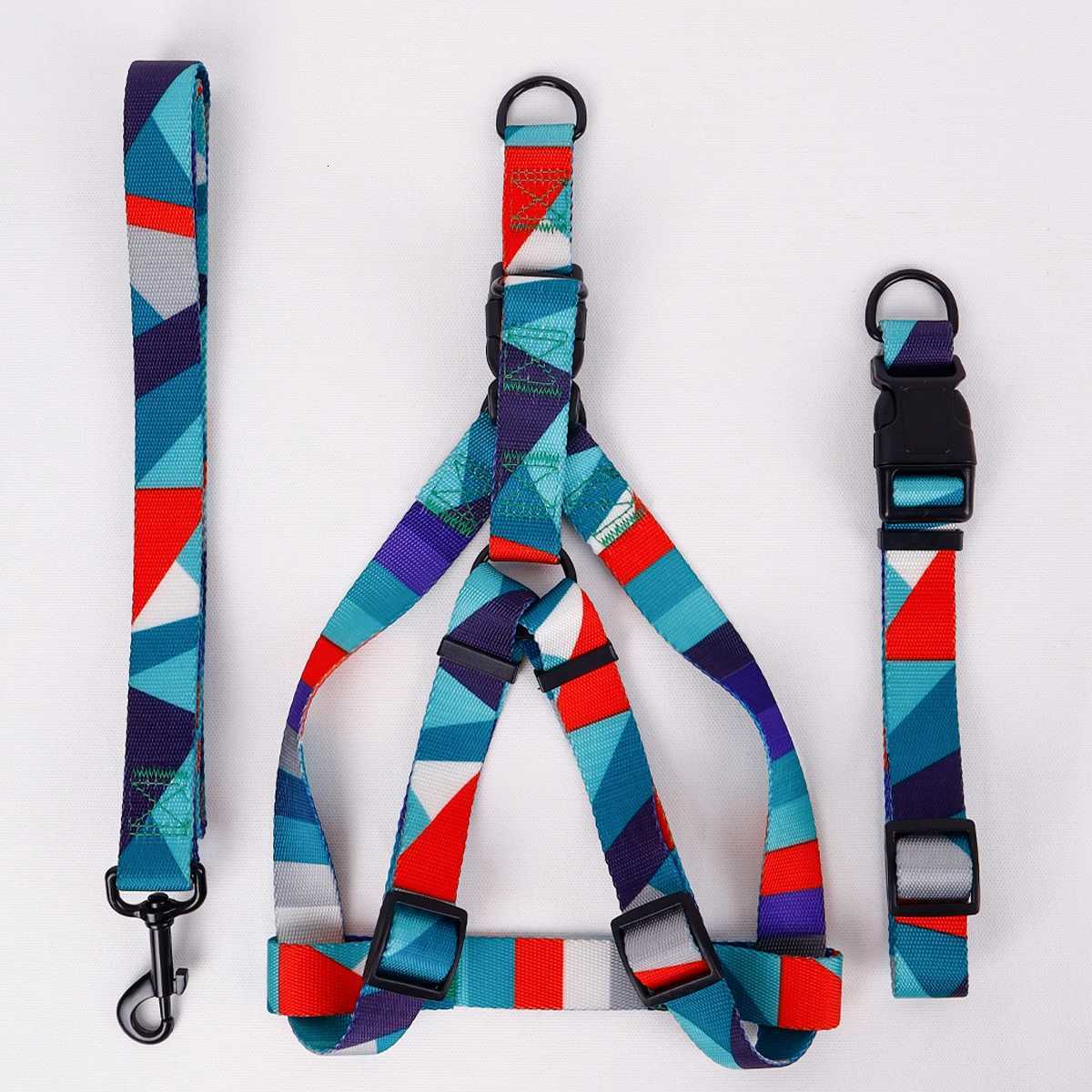 1PC Pet Abstract Chest And harness Set Dog Webbing Leash Dog Walking Leash Dog Collar Threepiece Set C251031