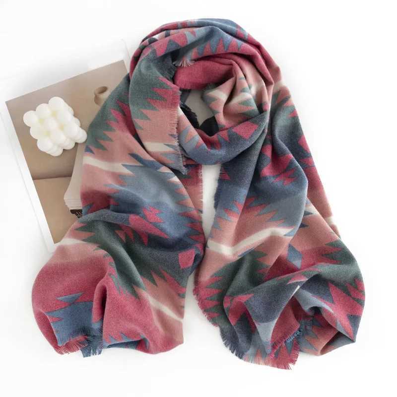 Geometric Ethnic Style Jacquard Imitation Cashmere Scarf for Women High Grade Tassel Elegant Autumn and Winter Warm Shawl C251031