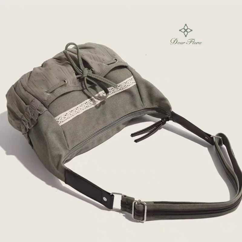 Cute Sweet Girl Bow Canvas Crossbody Bag Women Vintage Casual Shoulder Bags Ladies Retro Messenger Bag Showy Handbag Chic Purses W251031