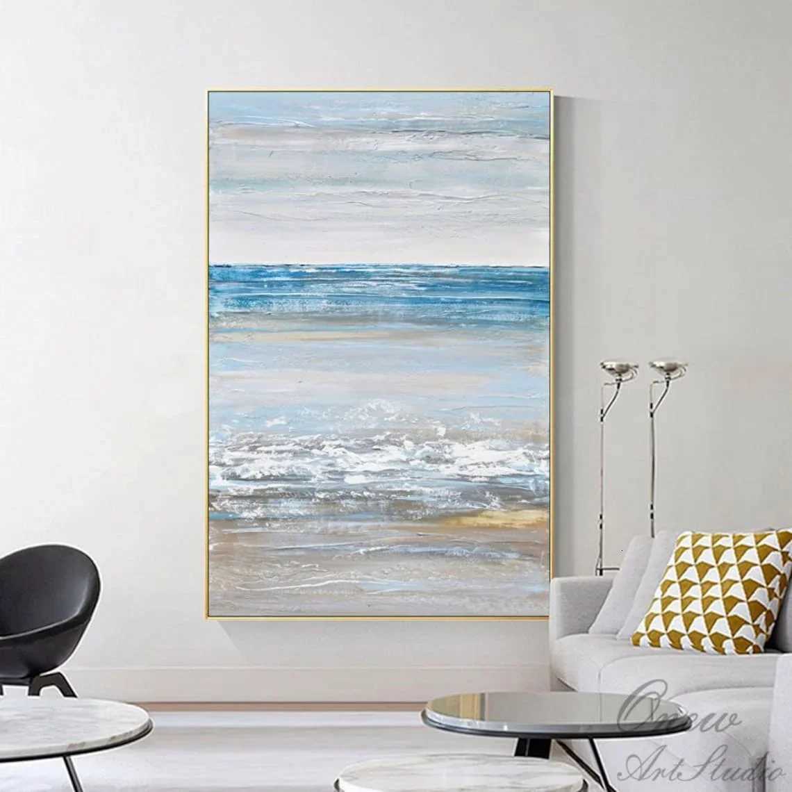 Large Sky And Ocean Abstract Canvas Art Beach Oil Painting Handmade Modern Coastal Wall Art Textured Seascape Acrylic Painting C251031