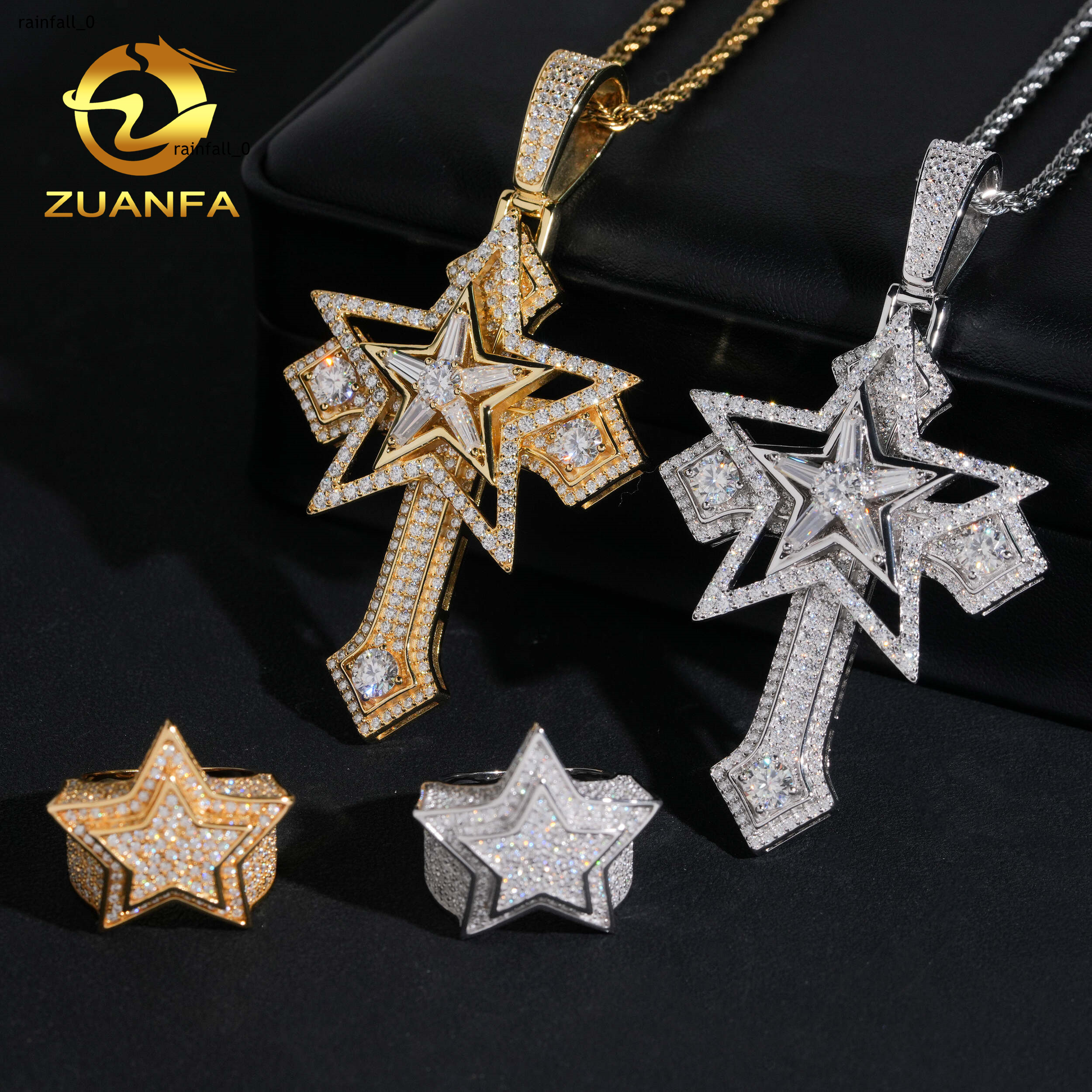 Fast Shipping Hip Hop Jewelry Cross Moissanite Pendant 925 Silver Moissanite Iced Out Pendant With Chain Star Pendant