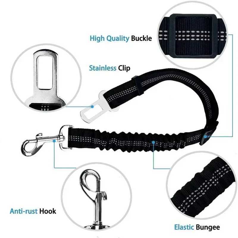1PC High Grade Dog Car Safety Belt Dog Safety Belt with Damping Belt and Reflective Line Adjustable Length Suitable Any Dog C251031