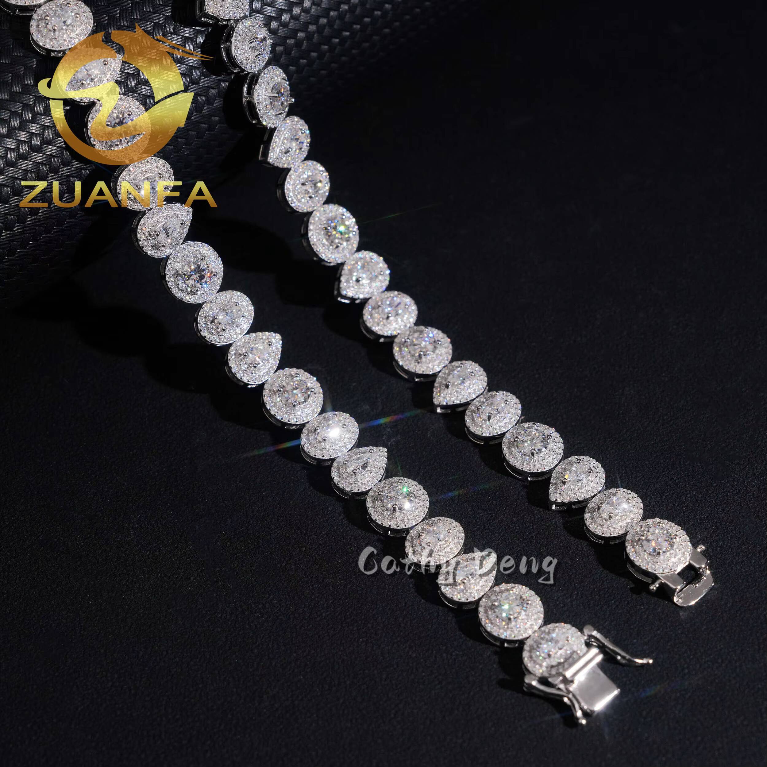 Hip Hop Jewelry 10MM Moissanite Halo Cuban Link Chain 925 Silver Iced Out Mix Shape Cuban Link With GRA Certificate