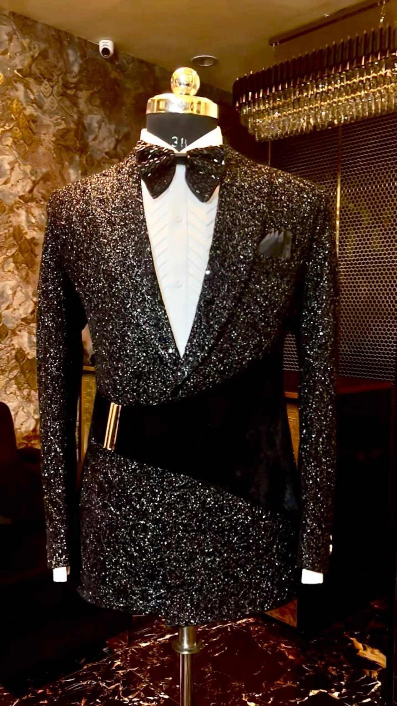 Handsome Man Tuxedos Sequins Notched Lapel Sashes Men Suit Exquisite 2 Piece Set Jacket Pants Evening Wedding Groom Coat Customized