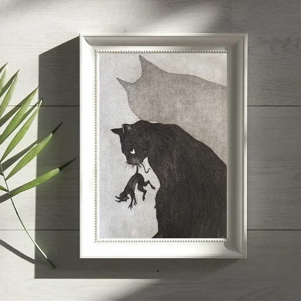 Black Cat Hunter Canvas Painting Prints Modern Animal Sketch Posters Wall Art for Living Room Bedroom Home Office Decor Unframed C251031