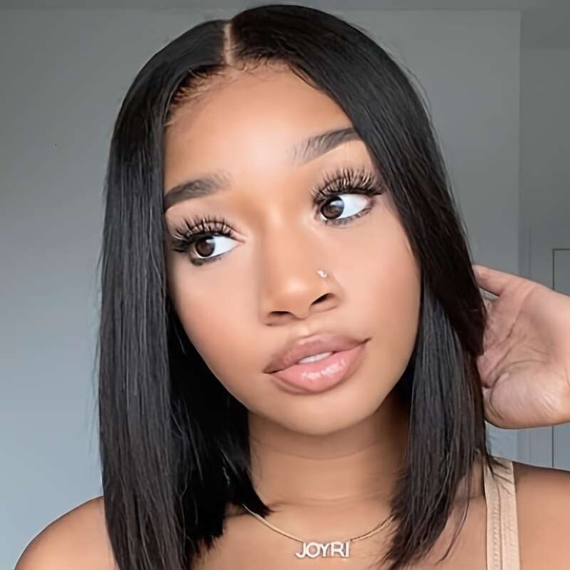 13X4x1 12/14/16 Inch Matte Black Bob With Bangs - Heat Resistant Synthetic Hair, 130% Density Straight Wig Women & Men, Natural Look For All Ethniciti