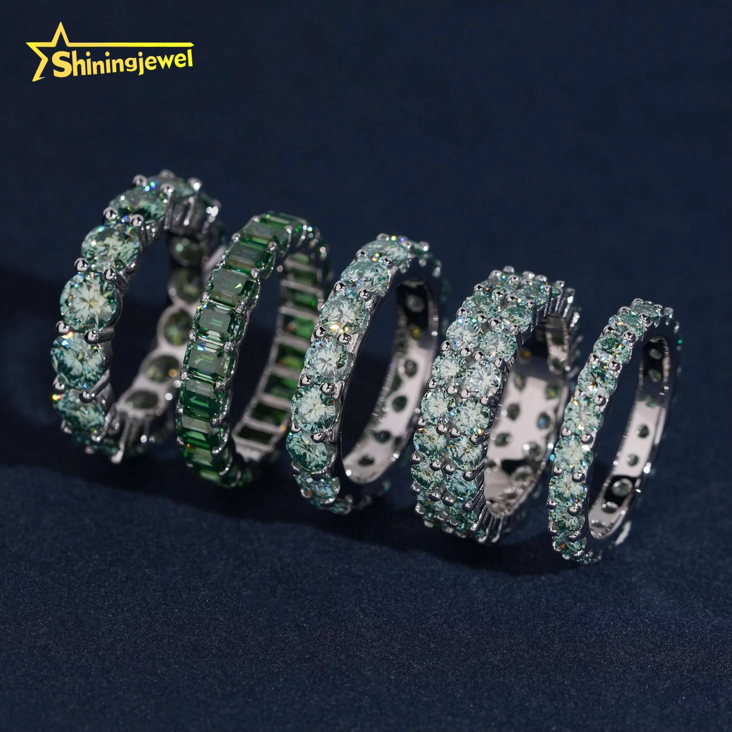 Multiple Options Blue Green Moissanite Eternity Ring Band Ring Emerald Cut Ring Moissanite 925 Unisex Hip Hop Fine Jewelry