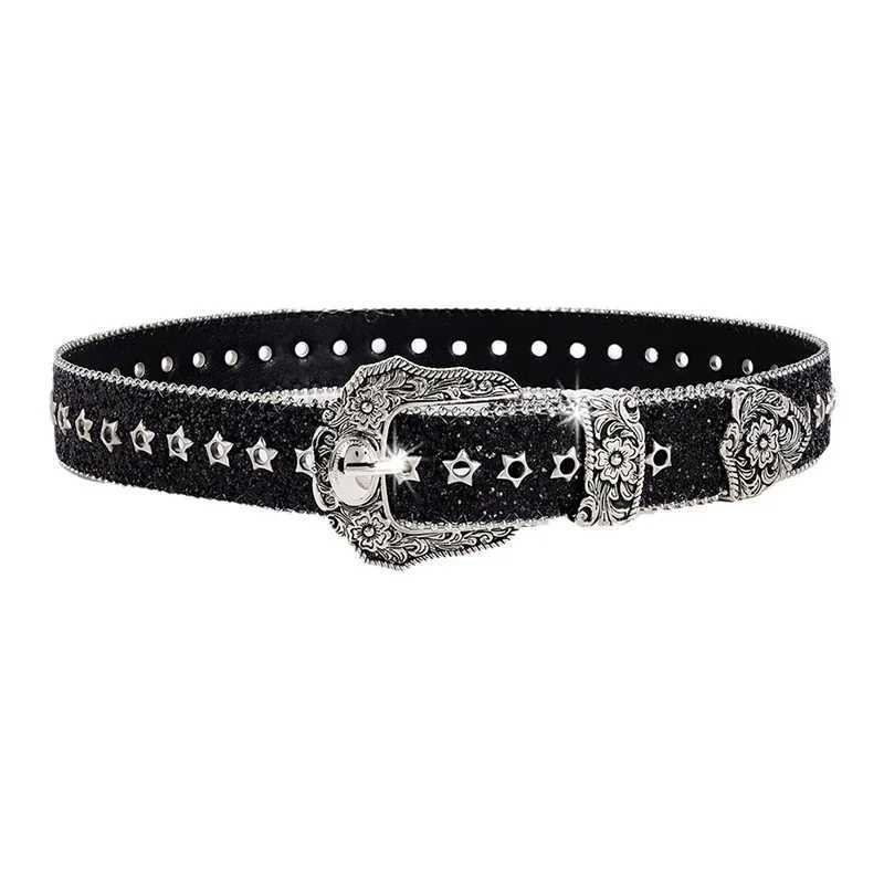 Personality Gothic Rhinestone Belts For Women Girl Fashion PU Leather Belts Western Cowboy Y2K Retro Jeans Skirt Decor WaistbandW251030